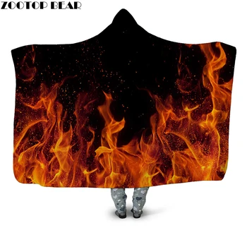 

Fiery Hooded Blanket Fashion Brand Female Adult Bedding Soft 2019 Hot Sell plush Fleece Blankets Wearable 3D print Couple Travel