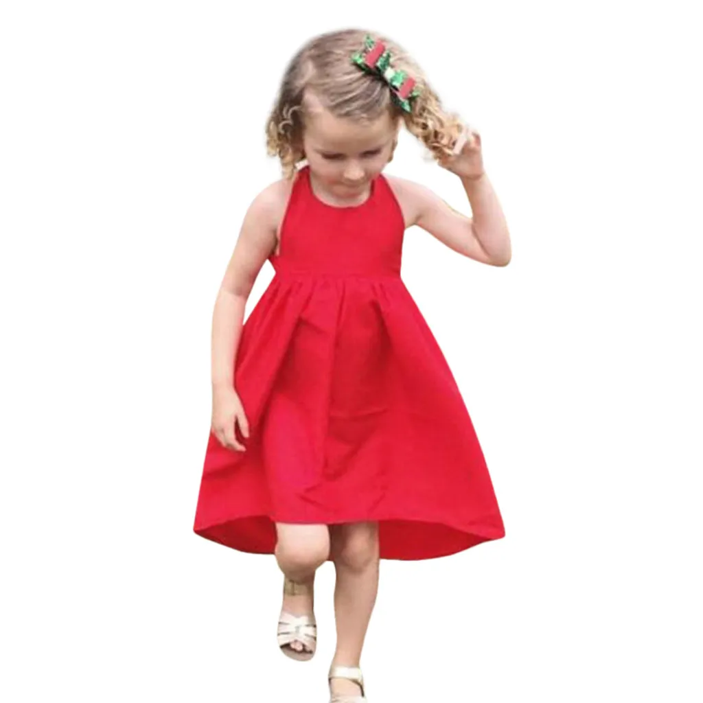 

O-neck Kids Dresses For Girls Summer Solid Children Girls Dresses Fashion And Casual Sleeveless Toddler Girl Party Dress