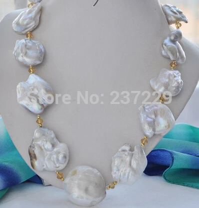

HOT## Wholesale price FREE SHIPPING^^^^Big white baroque keshi reborn pearl necklace