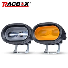Racbox 6d lente âmbar led trabalho barra de luz condução automática luzes nevoeiro offroad spotlight lâmpada caminhão suv atv led carro retrofit estilo