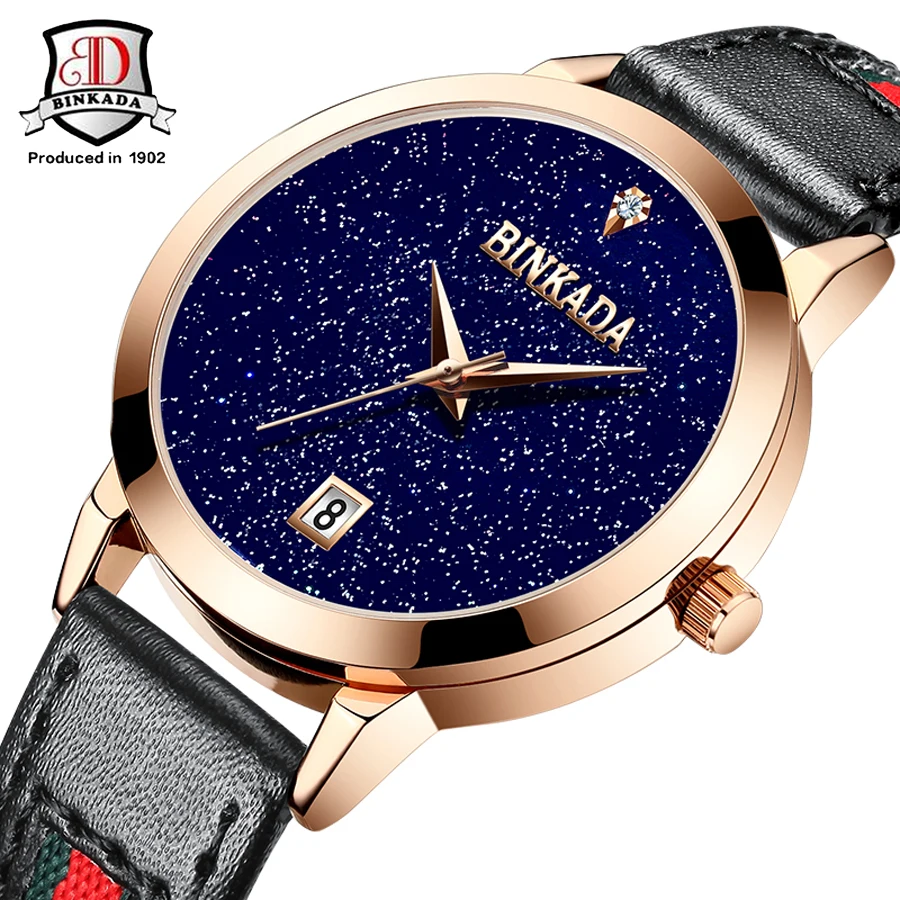 

Women Watches Brand BINKADA Fashion Quartz watch Women's Clock relojes Dress Ladies Watch Business New Leather Luxury Wristwatch