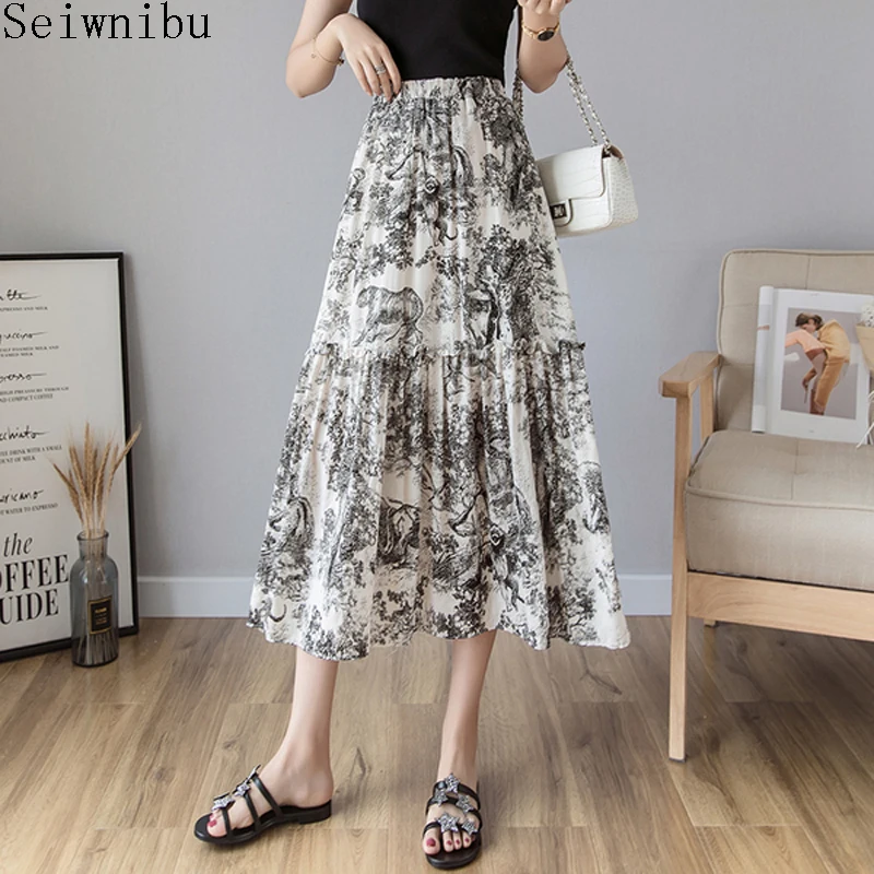 Летняя подиумная Женская длинная юбка Роскошные винтажные животные с высокой талией с принтом модная плиссированная юбка дизайнерские вечерние макси юбки