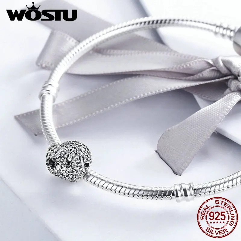 WOSTU New Design 925 Sterling Silver Dazzling Poodle Lovely Teddy Bead Fit Original WST Charm Bracelet Jewelry Gift FIC152