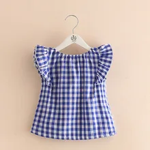 Детские хлопок одежда дети одежда рубашка для девочек девочка топы дети случайные плед с короткими рукавами рубашки 2-8 лет