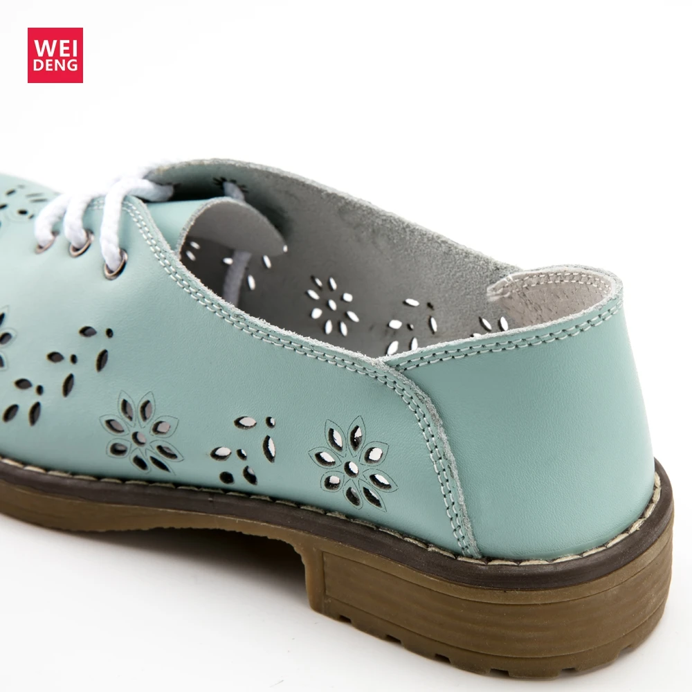 WeiDeng/Женская обувь на плоской подошве из натуральной кожи; повседневные женские ботильоны; дизайнерские оксфорды с перфорацией типа «броги» на шнуровке; модная обувь ручной работы с цветком