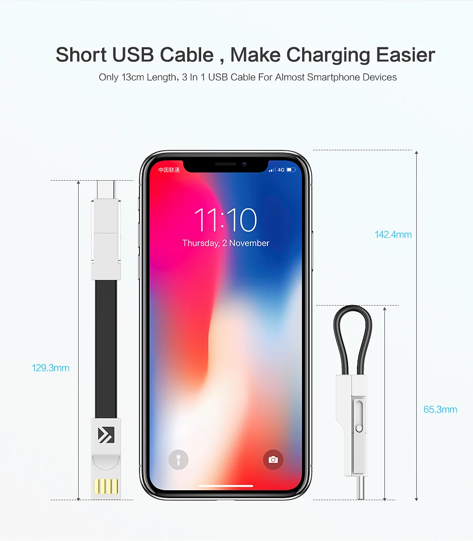 FLOVEME 3 в 1 usb type C микро-usb брелок USB кабель для iPhone samsung быстрое зарядное устройство синхронизации данных зарядный кабель портативный