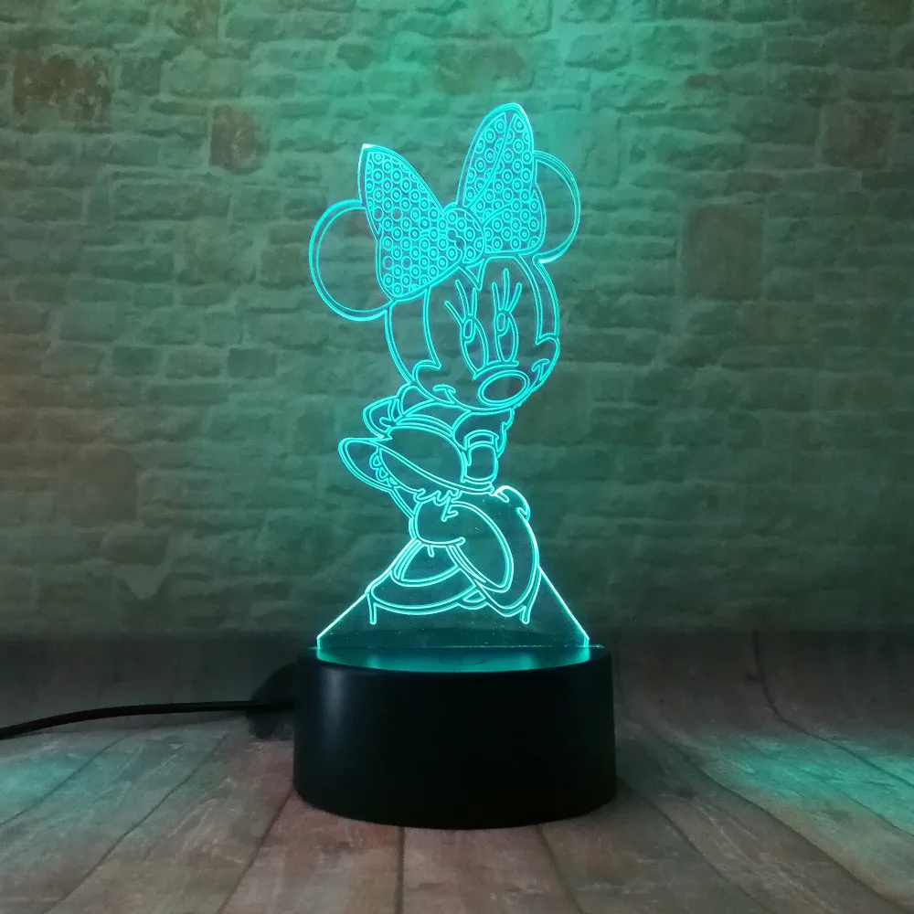 3D Микки Минни Тинкер Белл Снежинка Дейзи Дональд Дак ночь 7 цветов USB голограмма Настольный светильник для сна Декор игрушки подарки