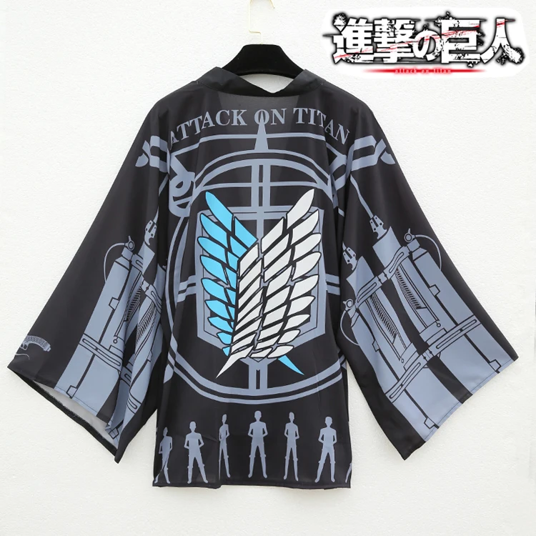 Аниме Атака Титанов Косплей Костюм Eren Jaeger Mikasa Ackerman Повседневный Haori шифоновая