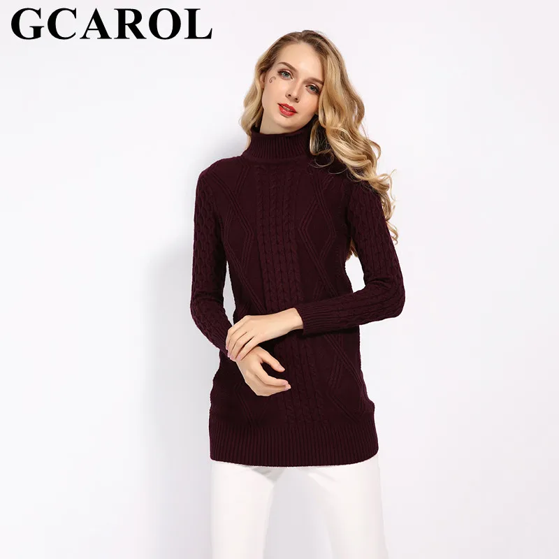 Goede GCAROL 2019 Nieuwe Herfst Winter Twist Bloemen Lange Trui Stand Kraag Vrouwen Dikke Jumper Warm Knit Trui S XL
