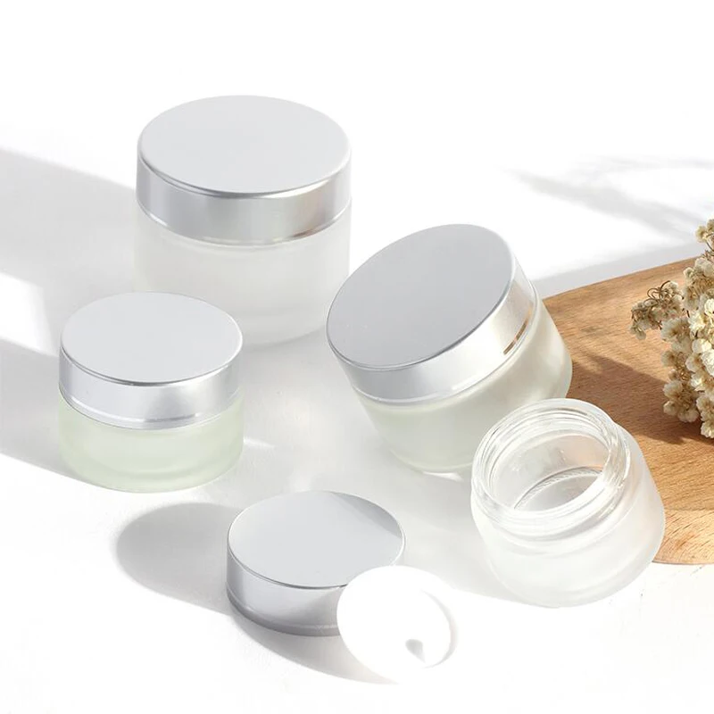

Hot sale 5G/10G/20G/30G/50G Frosted Glass Cream Jar Cosmetic Container Cosmetic Jars Silver Lid Glass Bottle 6pcs/lot