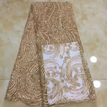 

Free Shipping by DHL! 2018 High quality guipure lace sequence lace sequin embroidery tulle lace fabric for women dress Gold