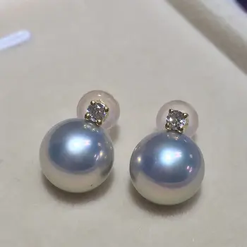 

Princess style 8-8.5 mm Japan sea round Akoya silver blue pearl earring 18k gold