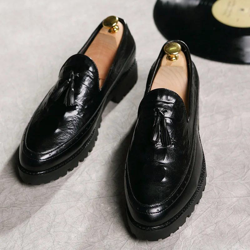 men fashion shoes leather luxury brand italian formal tassel dress footwear designer snake skin platform oxford shoes for men (25)