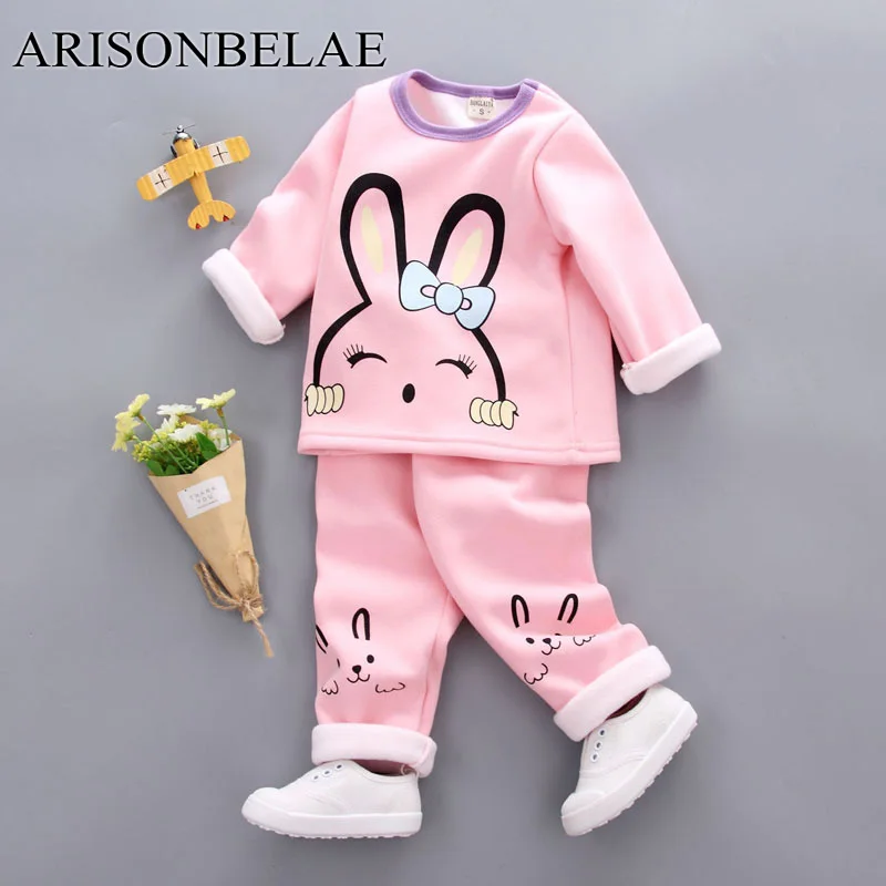 

Baby Girl Suit Sets Children's Clothing Sets Thermal Underwear Animal Rabbit Pattern Winter 2018 New Brand Cute Kids Clothe