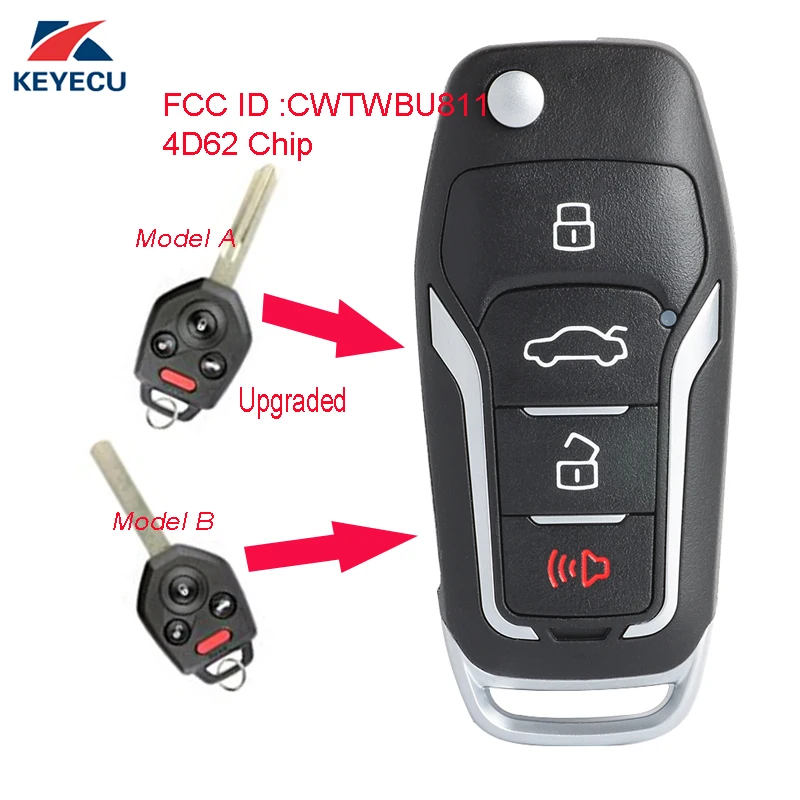 KEYECU Replacement Upgraded FCC: CWTWBU811/CWTWB1U811 Flip Remote Car Key Fob 4 Button 315MHz 4D62 for Subaru Tribeca 2011-2014 |