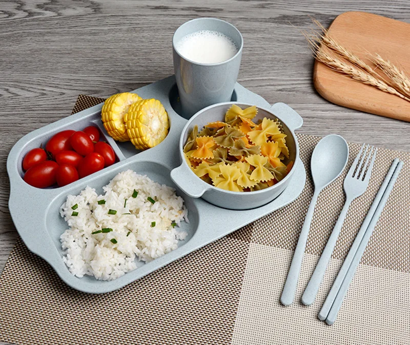 Palha de Trigo Conjunto Louça Ecológico Crianças Chapa Xícara Tigela Pauzinhos Garfo Colher Cozinha Nty0023 6 Pçs - Set 15 Home & Garden