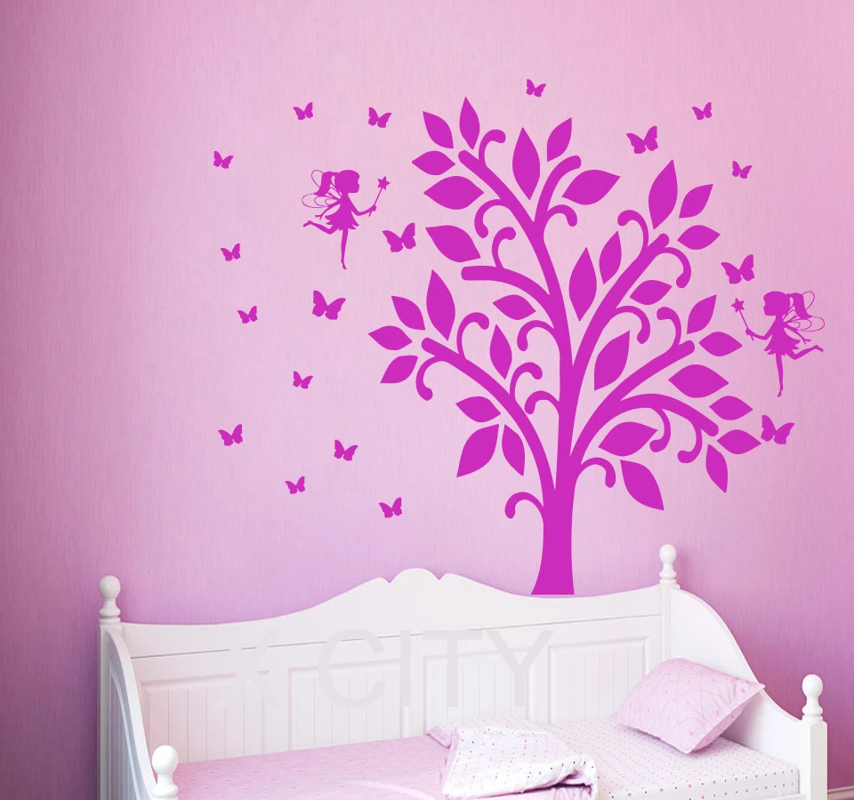 3 Pcs Fairies Butterflies Branch Wall Stickers Decal Kids Baby Nursery Decor Art