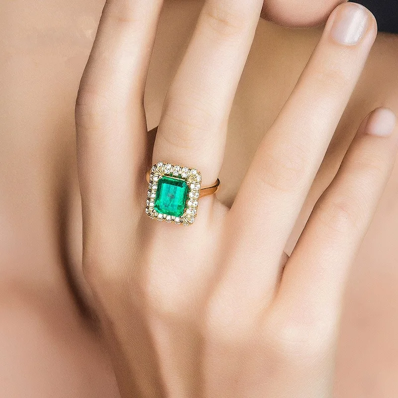 Женское кольцо на палец Bague Ringen из серебра 925 пробы с изумрудом 18 К золотой