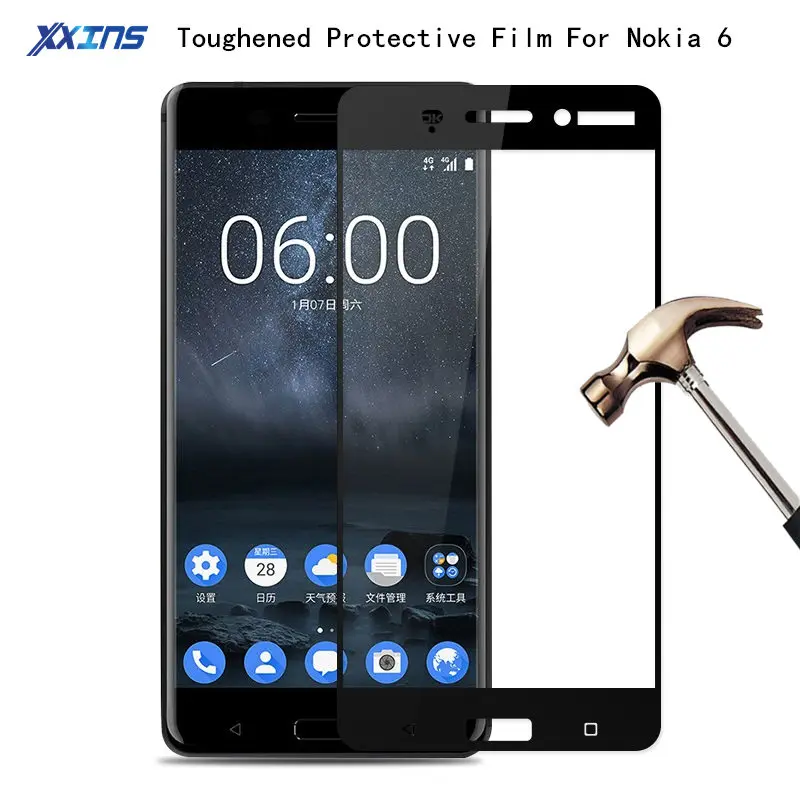2018 Новое закаленное стекло для nokia 6 полное покрытие черный и белый протектор