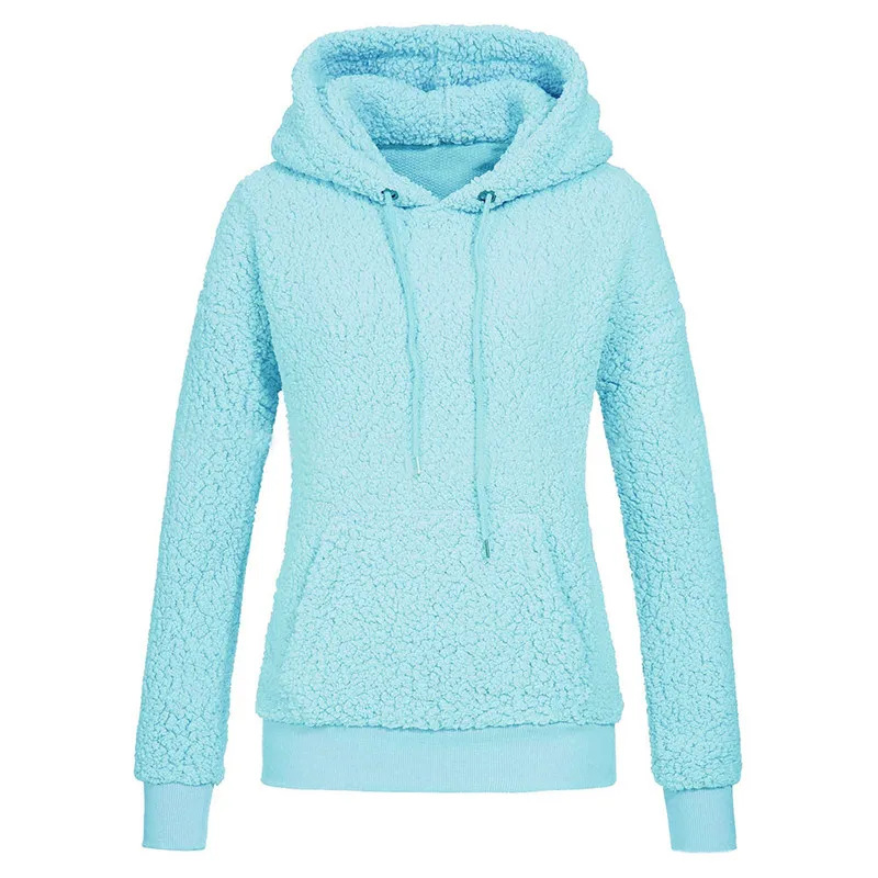 

Women Sherpa Fleece Sweater Hooded Big Size Pullover With Pocket Casual Winter Tops Female Drawstring Hooded Fleece Sweaters