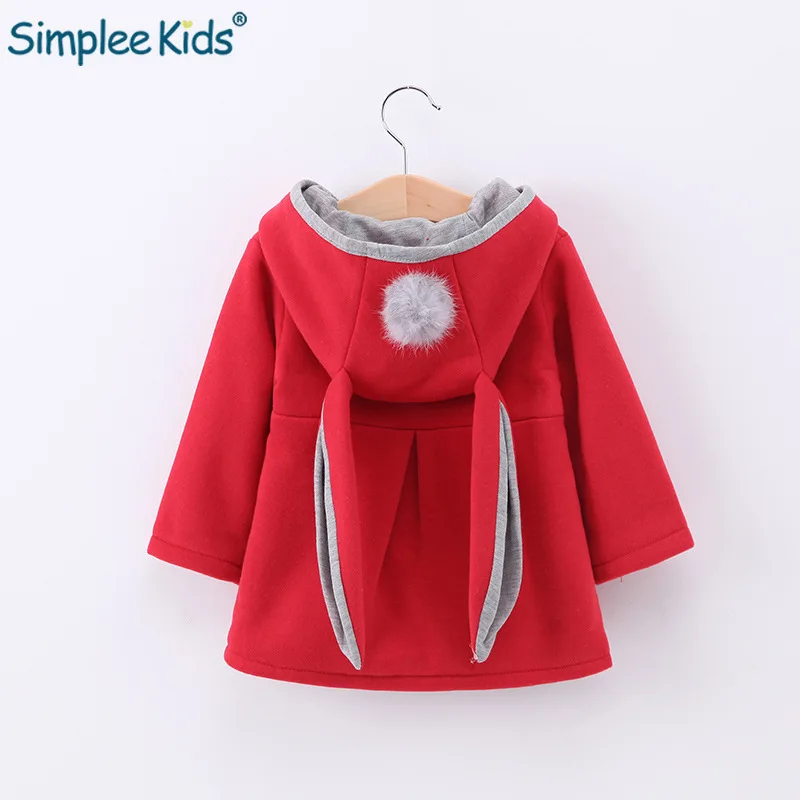 

Simplee Kids 2018 Cute Rabbit Hooded Girds Jackets Coats Pink Casual Animal Ear Plush Sportswear Soft Red Christmas Party Dress
