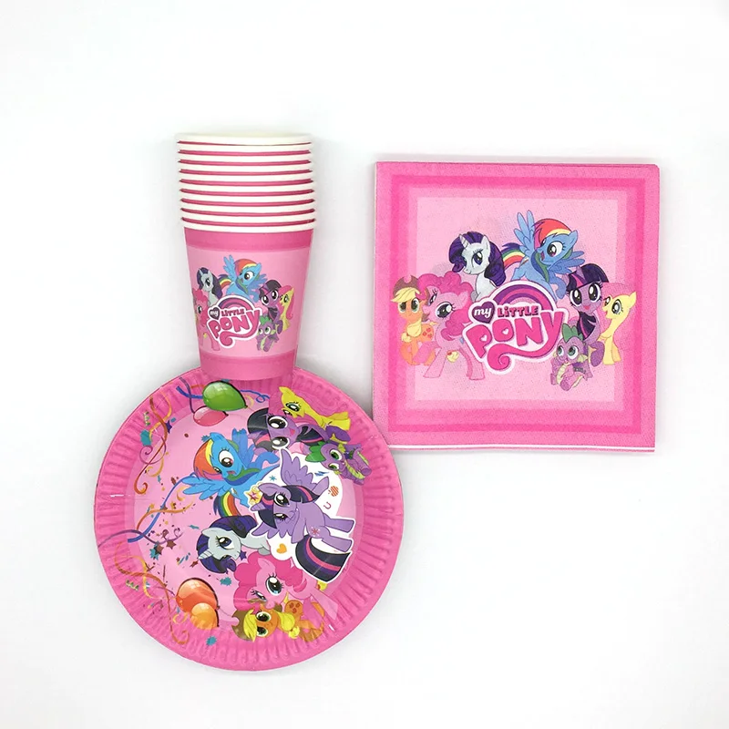 

40Pcs/set Cartoon my little pony Theme Party Tableware sets Disposable Papers Cups Plates Napkins Birthday Decoration supplies