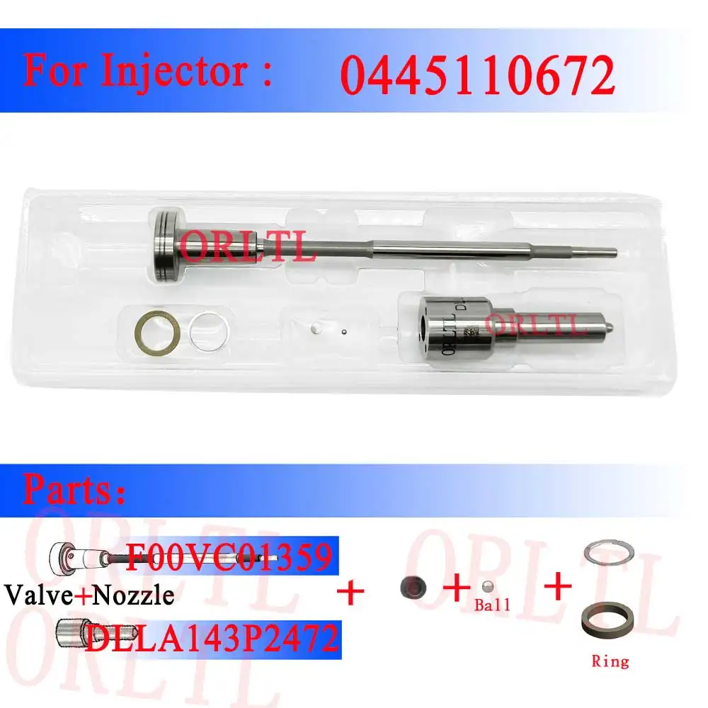 

ORLTL Inyector Nozzle DLLA143P2472 (0433172472), Fuel Injector Overhaul Kits F00VC01359 For 0445110672