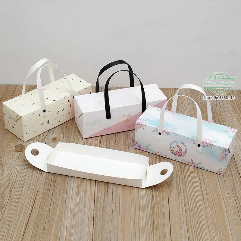 

25*9.3*8.5cm 3 Colors Paper Box With Handle Cake Box Bakery Hand Gift Packaging Box 100pcs/lot Free shipping