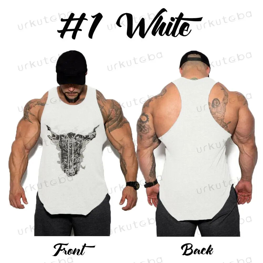 

2019 Mens Gym Printed Muscle Sleeveless O Neck Tank Top Sport Bodybuilding Singlet Fitness Vest