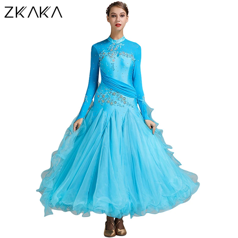 

ZKAKA Elegant Ballroom Dancing Latin Dance Party Long Swing Skirt
