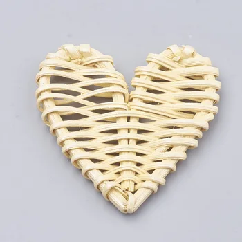 

6PCS Rattan Woven Beads Handmade Heart Shape Beads For Making DIY Straw Earrings and Necklaces with 6 Colors