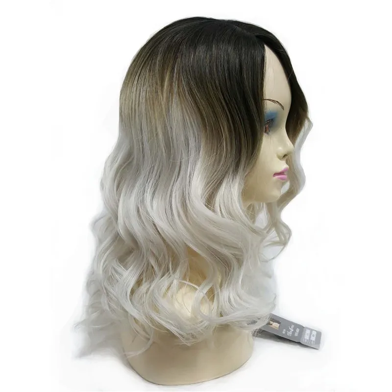 

StrongBeauty Women's Wig Ombre Silver gray Dark root Long Curly Hairstyle with Bang Synthetic Full Wigs