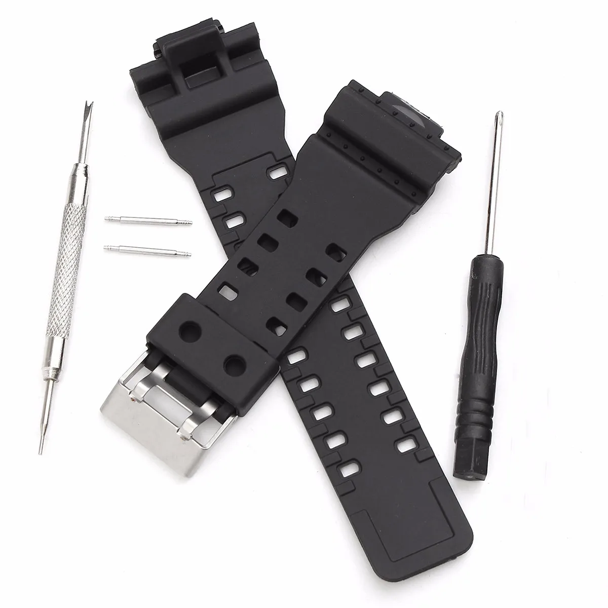 16mm Black Watch Bands Silicone Rubber Replacement Watch Straps Set