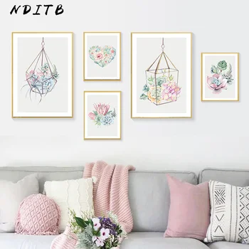 

Succulent Plant Art Canvas Poster Nordic Wall Painting Print Cactus Flower Picture for Living Room Scandinavian Home Decor