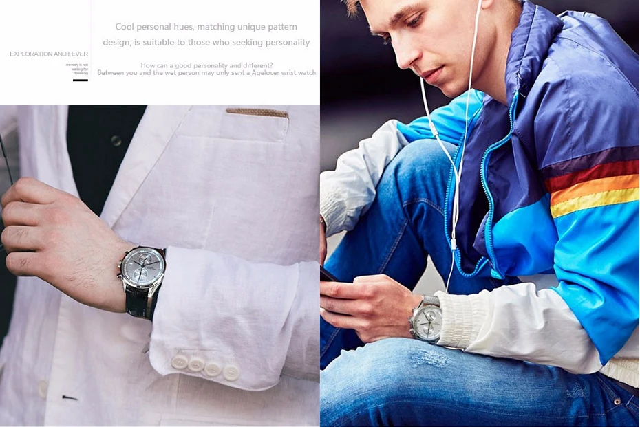 Agelocer дизайнерские часы мужские натуральная кожа часы ремешок черный циферблат кварцевый механизм наручные часы аналоговые автоматические часы