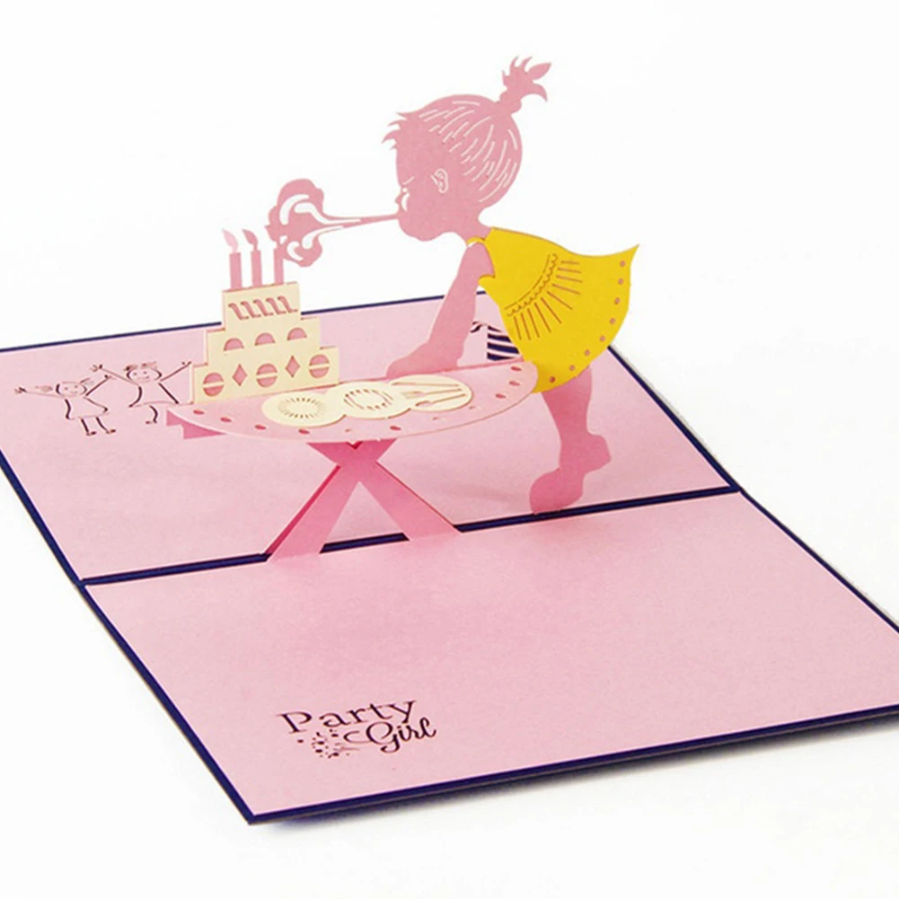  Greeting Card 3D Pop Up Kids Girl's Birthday Greeting Card Party Invitation Handmade Gift - 32968684868