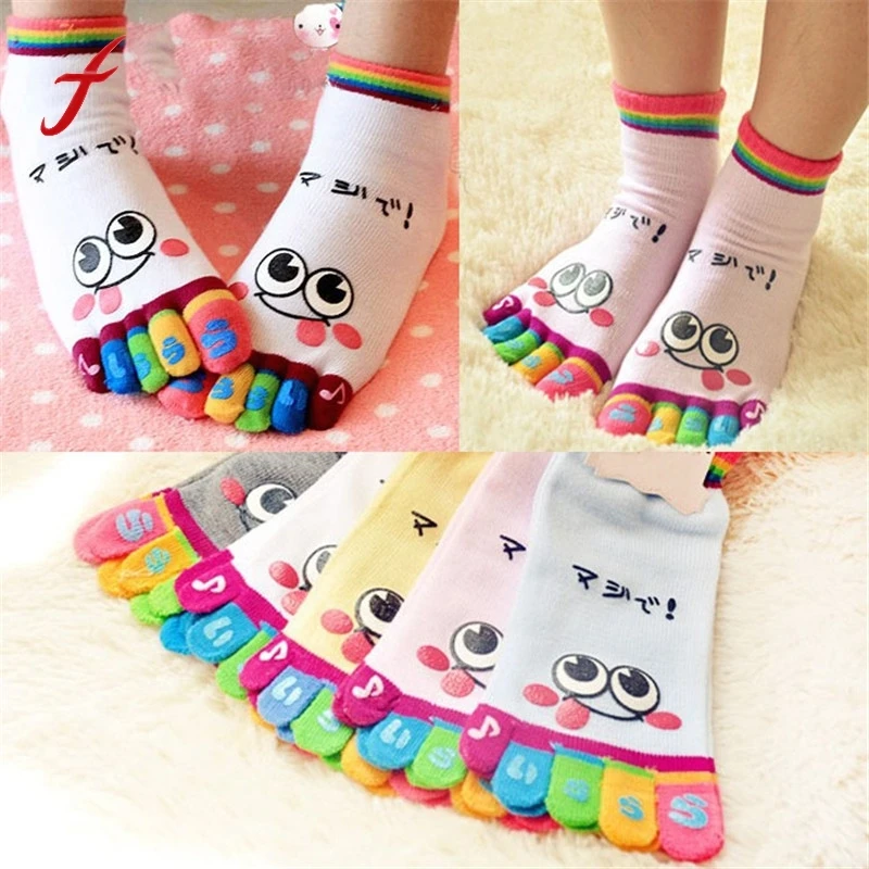 

Creative Women's Socks Girl Lovely Smile Cartoon Five Fingers short Socks Lady Funny Socks Trainer Toe Ankle Socks meias