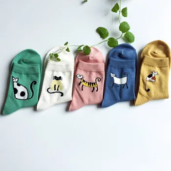 

5Pairs Winter Women Girls Print Cartoon Giraffe Cat Animal Mid Tube Cute Socks women cotton animal socks lovely fashion socks#ss