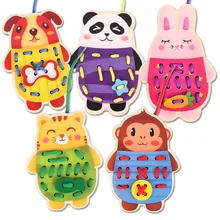 2108 NEW Wooden toy Animal rope game/ Animals Lacing Card Rope Toys 5PCS animals Exercise concentration hand eye child Classic