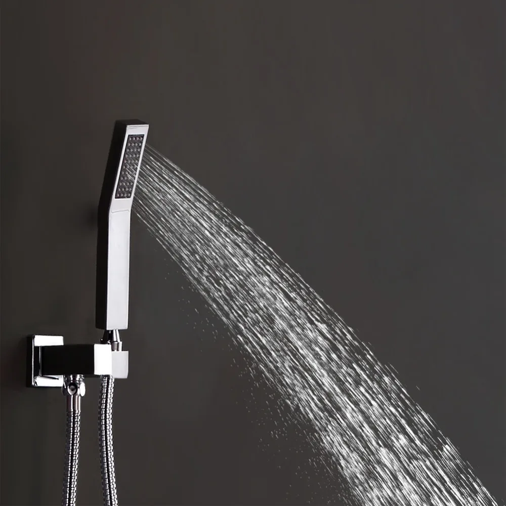 Brass Square Chrome Hand Held Shower Head With Wall Connector &1.5m