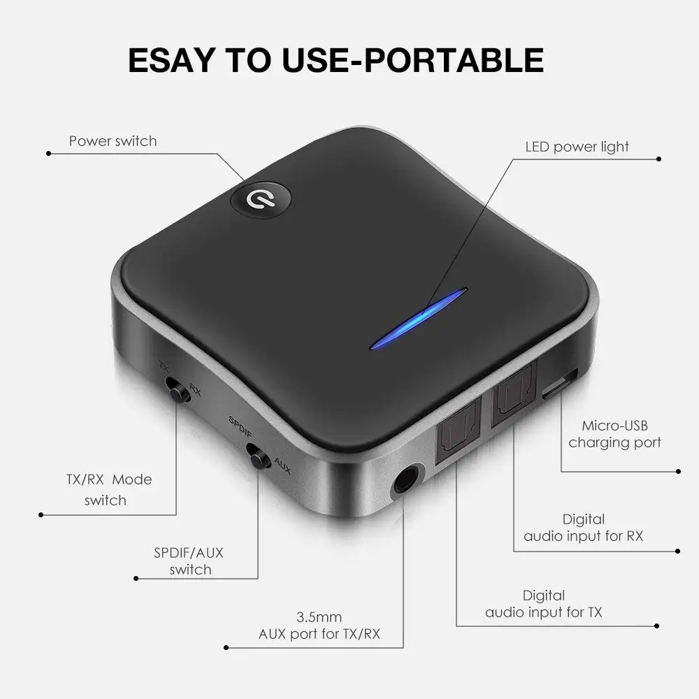 Bluetooth Trasmettitore Ricevitore 5.0 Adattatore Wireless CSR8675 Aptx HD Adattatore Ottico Toslin