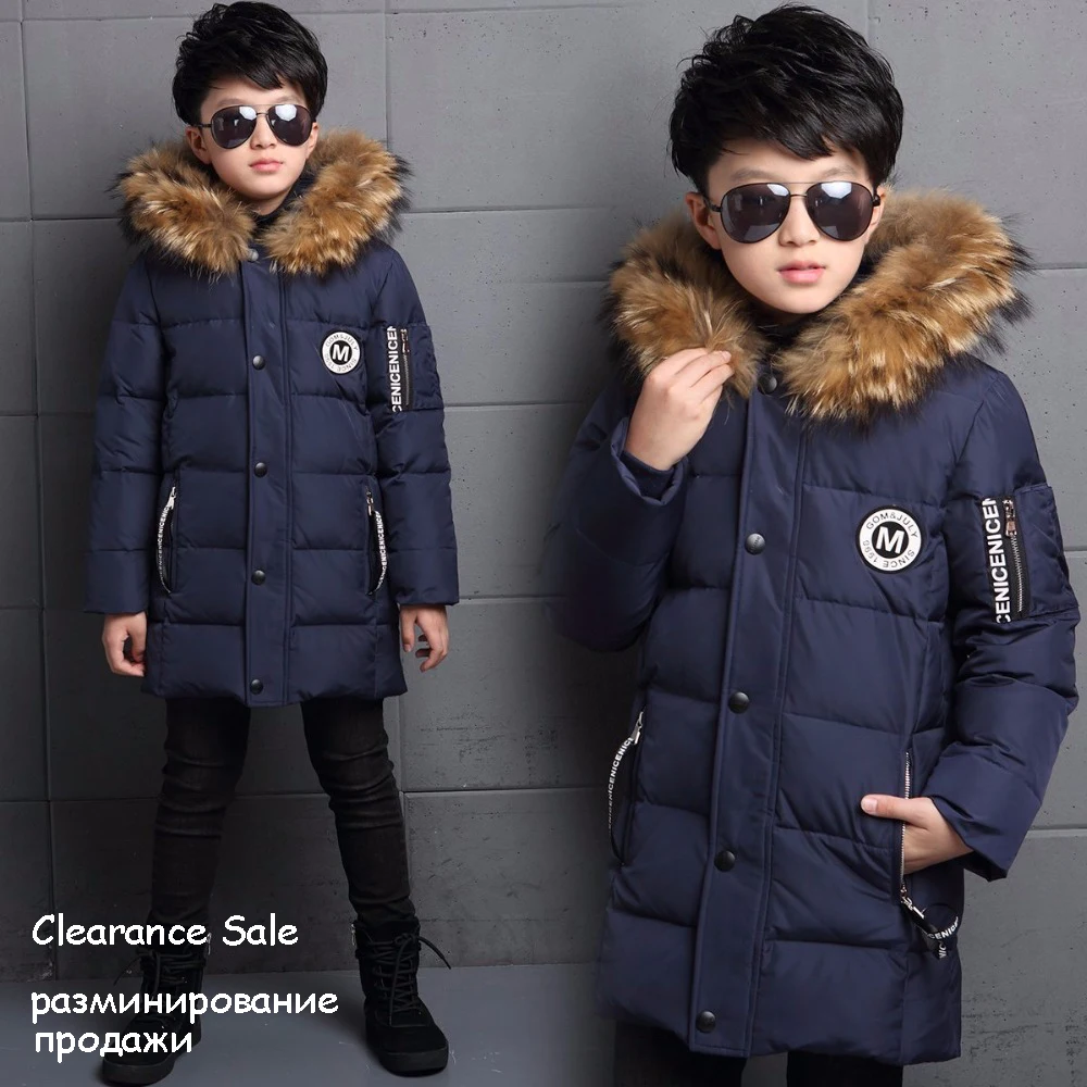 

8 10 years Boys Winter Coat Fur Hooded White Duck Down Jackets Thicken Warm Outerwear Parkas Teens