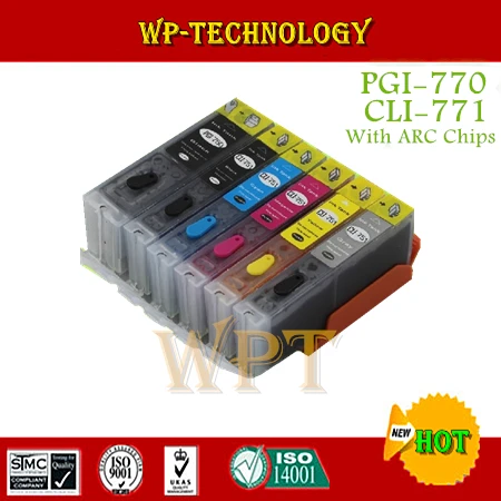 Картридж с полным заполнением чернил 6PK подходит для PGI770 CLI771 Canon PIXMA MG5770 MG6870 MG7770. С