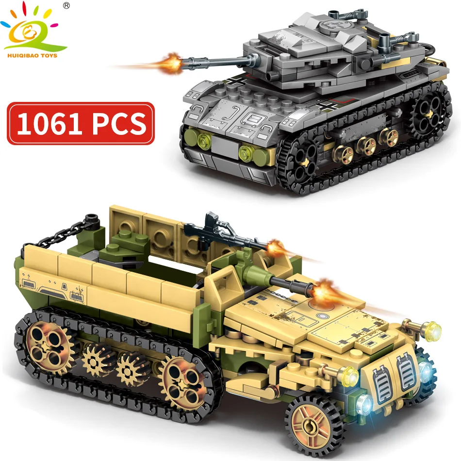 HUIQIBAO игрушки 1061 шт 8in2 военные танковые строительные блоки для детей WW2 армейский