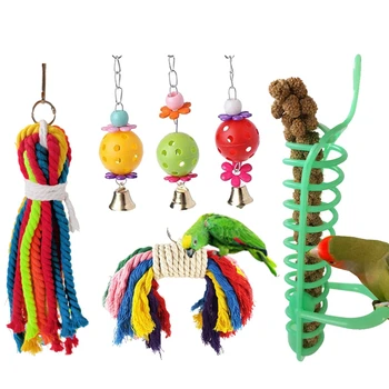 

6 Pcs Wood Bird Toy Special Design Colorful Small Medium Parrots Big Bird Chew Swing Pets Toys Bird Supplies