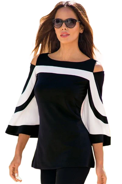 Black-White-Colorblock-Bell-Sleeve-Cold-Shoulder-Top-LC250605-2-1