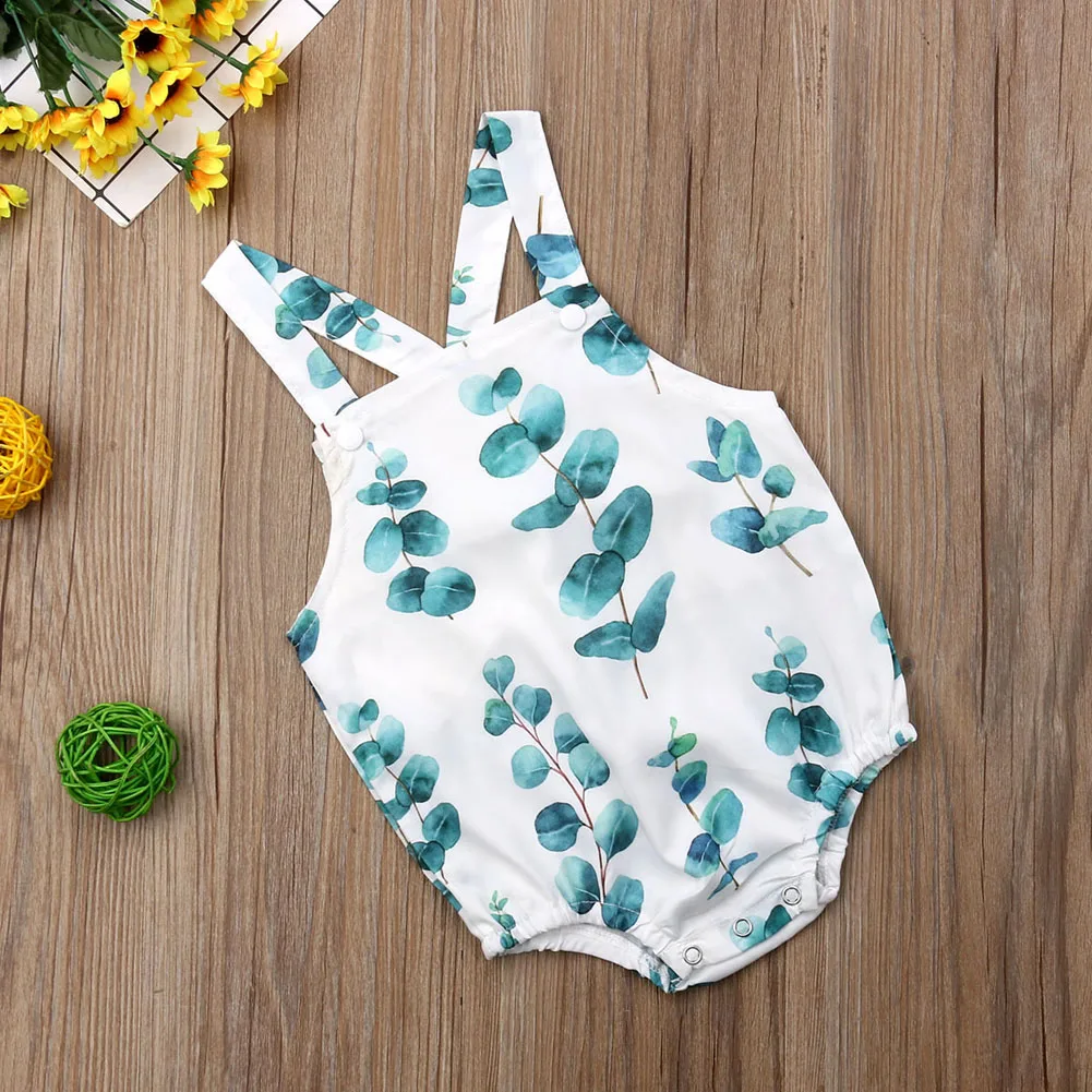 Летние детские комбинезоны для младенцев для маленьких мальчиков и девочек с принтом листьев Боди и комбинезон повседневное пляжный костюм одежда
