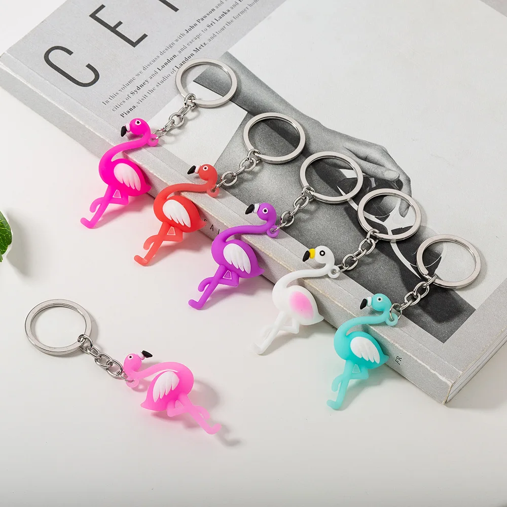 

Llaveros Cute Chaveiro Flamingo Keychain Cute PVC Animal Car Keyring Ring Bag women Keychain Gifts 2019 New Jewelry