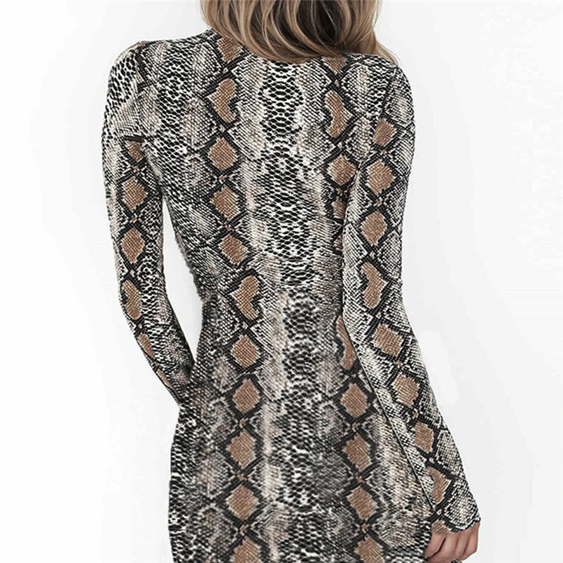 Snake Skin Print long Sleeve Dress 2018 Autumn Spring Women Sexy Party Mini Bodycon Snakeskin Turtleneck Short dresses F#N09 (4)