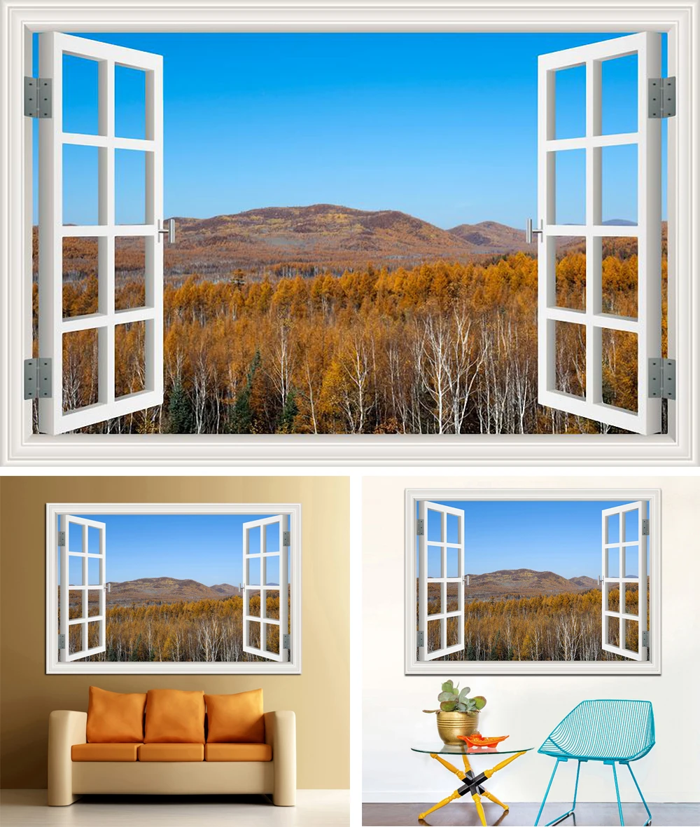 Floresta 3d janela paisagem adesivo de parede
